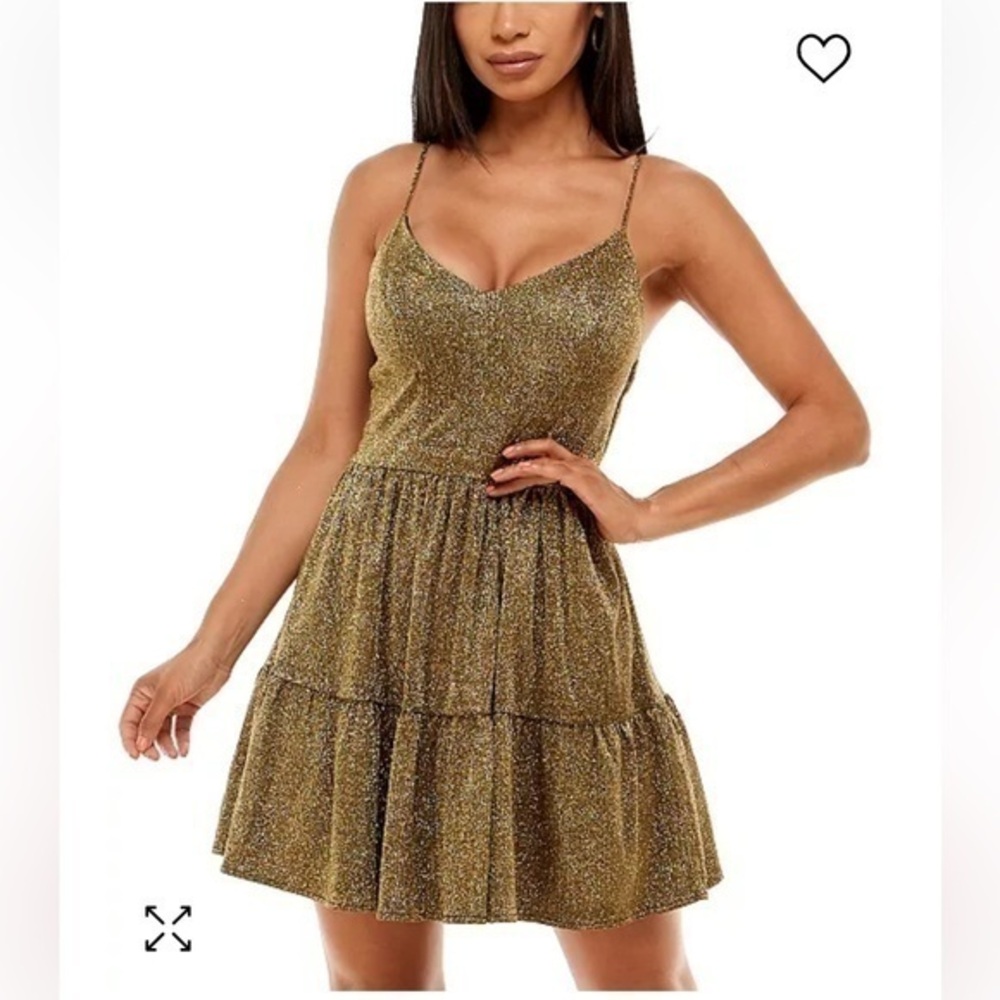 Glittery ❤️ Sparkly Gold & Black Spaghetti Strap Fit & Flare Prom Dress, 9
